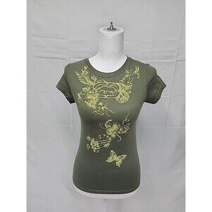 EckoRed Rhino Green Floral Crystal Studded Graphic T Shirt Juniors Small
